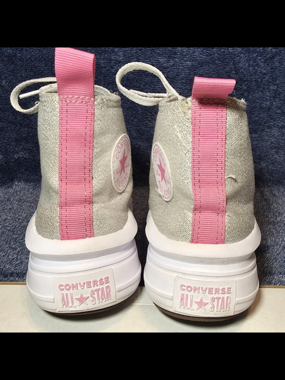 Converse Kids High-Top Sneakers in Silver with Pink Accents